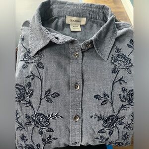 Ariat Blue Embroidered Button-Up Shirt Fitted Long Sleeves Western XL Chambray